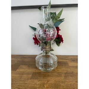 Vintage Oil Lamp Etched Glass Clear Pressed Glass Lamplight Farms Farmhouse